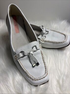 DIBA White Leather Tassel Bit Loafers SIZE 8